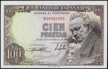 SPANISH BANK NOTES: ESTADO ESPAÑOL
100 Pesetas. 19 Febrero 1946. Goya. Serie B. Ed-451b. EBC+.