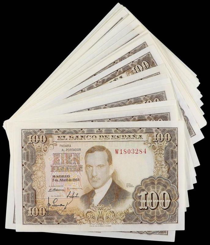 SPANISH BANK NOTES: ESTADO ESPAÑOL
Lote 28 billetes 100 Pesetas. 7 Abril 1953. ...