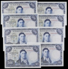 SPANISH BANK NOTES: ESTADO ESPAÑOL
Lote 8 billetes 500 Pesetas. 22 Julio 1954. Zuloaga. Serie S. Cuatro parejas correlativas. (alguno leves arruguita...