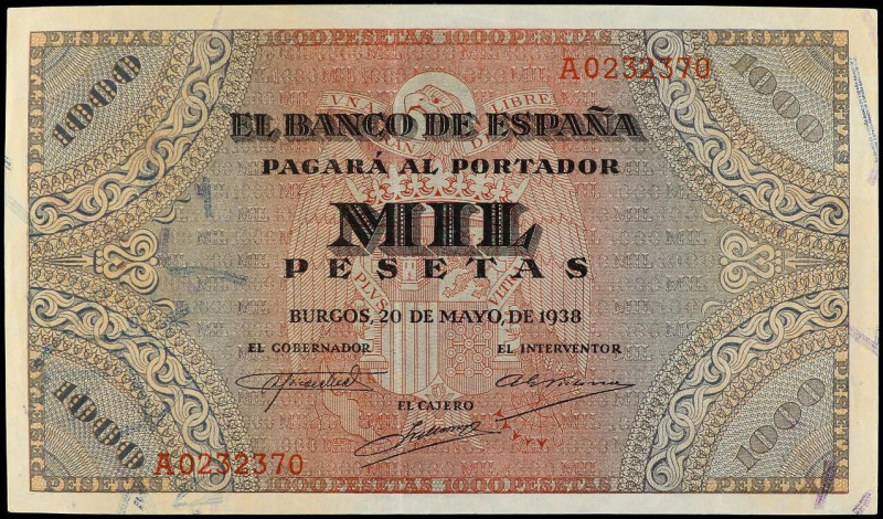 SPANISH BANK NOTES: ESTADO ESPAÑOL
1.000 Pesetas. 20 Mayo 1938. Defensa del púl...