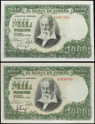 SPANISH BANK NOTES: ESTADO ESPAÑOL
Lote 2 billetes 1.000 Pesetas. 31 Diciembre 1951. Sorolla. Serie C. Ed-463a. EBC y EBC+.