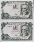 SPANISH BANK NOTES: ESTADO ESPAÑOL
Lote 2 billetes 1.000 Pesetas. 17 Septiembre 1971. Echegaray. Sin Serie. Pareja correlativa. Ed-474. SC.