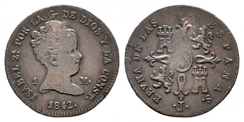 Isabel II (1833-1868). 1 maravedí. 1842. Jubia. (Cal-565). Ae. 0,98 g. Agujero t...