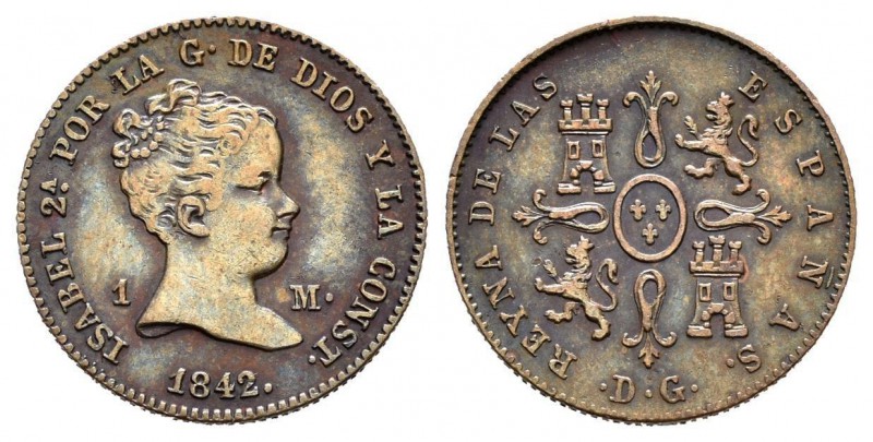 Isabel II (1833-1868). 1 maravedí. 1842. Madrid. DG. (Cal-564). Ae. 1,12 g. Rara...