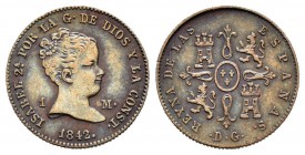 Isabel II (1833-1868). 1 maravedí. 1842. Madrid. DG. (Cal-564). Ae. 1,12 g. Rara. MBC+. Est...220,00.