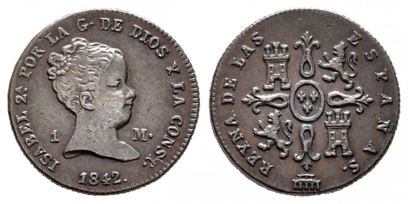 Isabel II (1833-1868). 1 maravedí. 1842. Segovia. (Cal-568). Ae. 1,86 g. Cospel ...