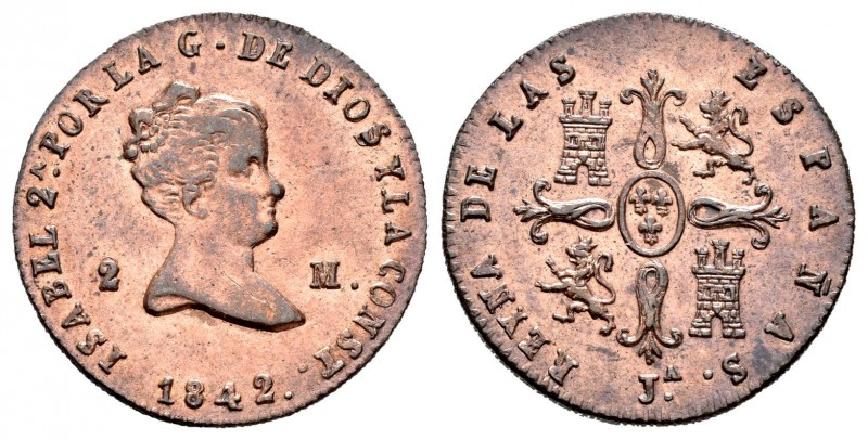 Isabel II (1833-1868). 2 maravedís. 1842. Jubia. (Cal-545). Ae. 2,57 g. Marca de...
