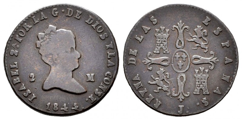 Isabel II (1833-1868). 2 maravedís. 1844. Jubia. (Cal-546). Ae. 2,71 g. Marca de...
