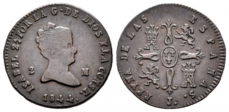 Isabel II (1833-1868). 2 maravedís. 1844. Jubia. (Cal-546). Ae. 2,41 g. Marca de...