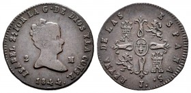 Isabel II (1833-1868). 2 maravedís. 1844. Jubia. (Cal-546). Ae. 2,41 g. Marca de ceca JA. Rara. MBC. Est...120,00.