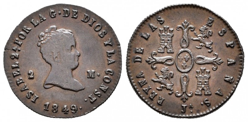 Isabel II (1833-1868). 2 maravedís. 1849. Jubia. (Cal-548). Ae. 2,46 g. Marca de...