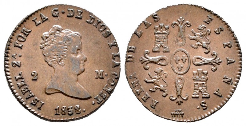 Isabel II (1833-1868). 2 maravedís. 1838. Segovia. (Cal-549). Ae. 2,17 g. EBC. E...