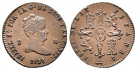 Isabel II (1833-1868). 2 maravedís. 1838. Segovia. (Cal-549). Ae. 2,17 g. EBC. Est...40,00.