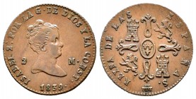Isabel II (1833-1868). 2 maravedís. 1839. Segovia. (Cal-550). Ae. 2,24 g. MBC+. Est...30,00.