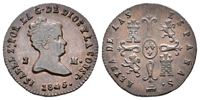 Isabel II (1833-1868). 2 maravedís. 1845. Segovia. (Cal-557). Ae. 2,27 g. EBC/EB...