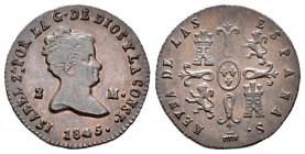 Isabel II (1833-1868). 2 maravedís. 1845. Segovia. (Cal-557). Ae. 2,27 g. EBC/EBC-. Est...30,00.