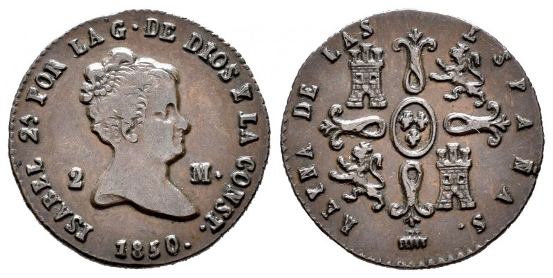 Isabel II (1833-1868). 2 maravedís. 1850. Segovia. (Cal-563). Ae. 2,40 g. MBC+. ...