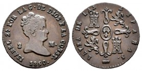 Isabel II (1833-1868). 2 maravedís. 1850. Segovia. (Cal-563). Ae. 2,40 g. MBC+. Est...25,00.