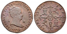 Isabel II (1833-1868). 4 maravedís. 1846. Jubia. (Cal-516). Ae. 4,70 g. Ligero defecto en el busto, aun así buen ejemplar. EBC/EBC+. Est...80,00.