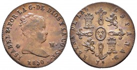 Isabel II (1833-1868). 4 maravedís. 1850. Jubia. (Cal-520). Ae. 4,86 g. EBC-/EBC. Est...80,00.