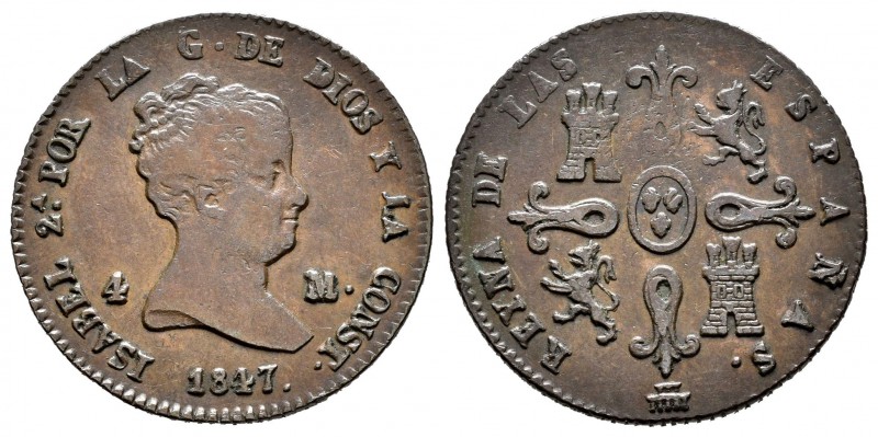 Isabel II (1833-1868). 4 maravedís. 1847. Segovia. (Cal-533). Ae. 4,81 g. MBC. E...