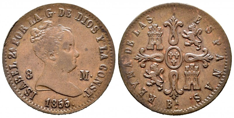 Isabel II (1833-1868). 8 maravedís. 1855. Barcelona. (Cal-470). Ae. 9,79 g. MBC+...