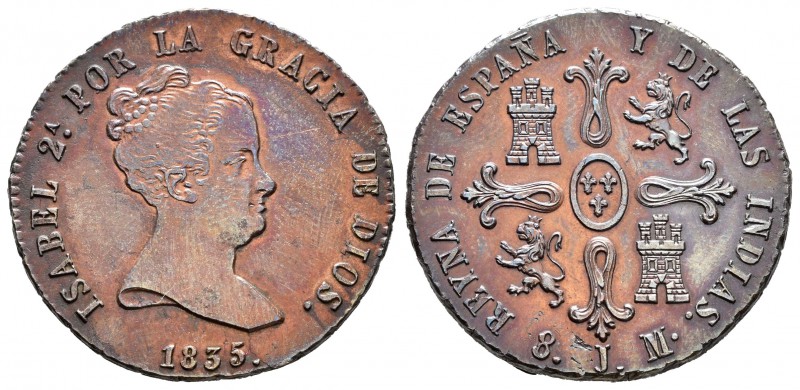 Isabel II (1833-1868). 8 maravedís. 1835. Jubia. (Cal-472). Ae. 10,40 g. Valor e...