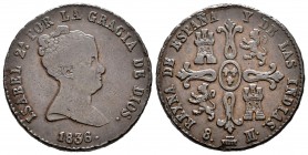 Isabel II (1833-1868). 8 maravedís. 1836. Segovia. (Cal-491). Ae. 11,20 g. Valor en reverso. Escasa. MBC-. Est...50,00.