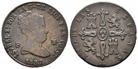 Isabel II (1833-1868). 8 maravedís. 1837. Segovia. (Cal-492). Ae. 11,43 g. MBC-. Est...35,00.