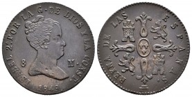 Isabel II (1833-1868). 8 maravedís. 1849. Segovia. (Cal-505). Ae. 9,46 g. Hojitas en anverso. EBC-. Est...40,00.