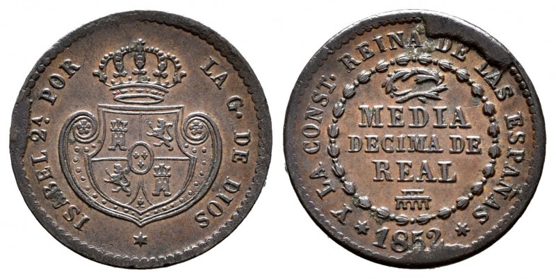 Isabel II (1833-1868). 1/2 décima de real. 1852. Segovia. (Cal-585). Ae. 1,97 g....
