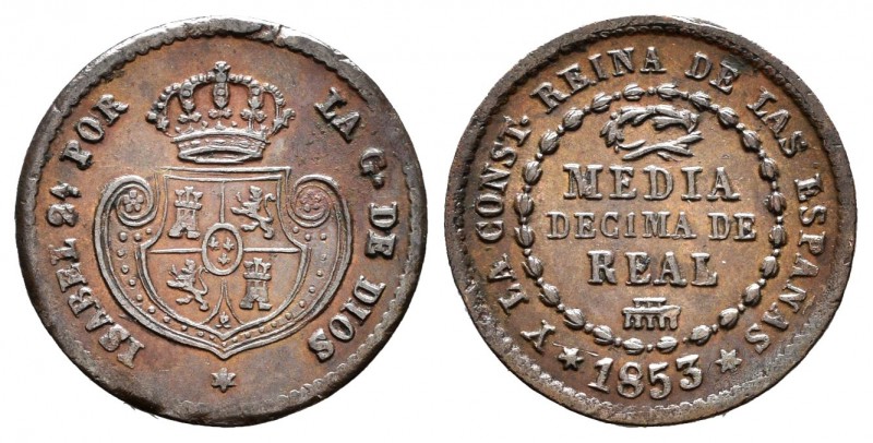 Isabel II (1833-1868). 1/2 décima de real. 1853. Segovia. (Cal-586). Ae. 1,94 g....