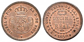 Isabel II (1833-1868). Décima de real. 1850. Segovia. (Cal-581). Ae. 3,60 g. Parte de brillo original. EBC+. Est...45,00.