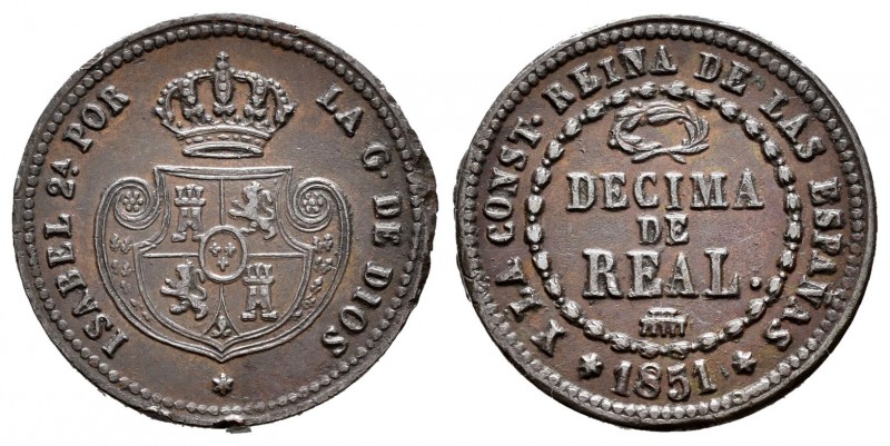 Isabel II (1833-1868). Décima de real. 1851. Segovia. (Cal-582). Ae. 4,00 g. MBC...