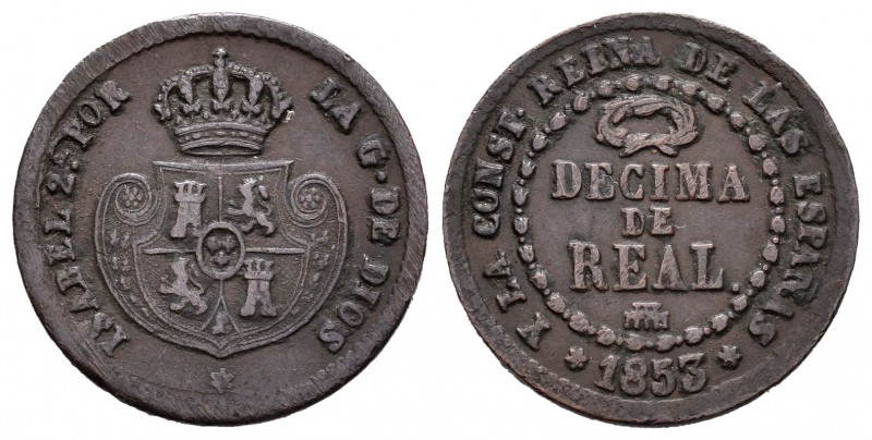 Isabel II (1833-1868). Décima de real. 1853. Segovia. (Cal-584). Ae. 3,31 g. MBC...