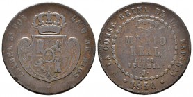 Isabel II (1833-1868). Medio real. 1850. Jubia. (Cal-571). Ae. 18,47 g. BC. Est...35,00.