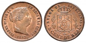 Isabel II (1833-1868). 5 céntimos de real. 1857. Segovia. (Cal-614). Ae. 1,94 g. Reverso girado 20º a la izquierda. Restos de brillo original. Ex cole...