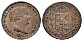 Isabel II (1833-1868). 5 céntimos de real. 1857. Segovia. (Cal-614). Ae. 2,12 g. EBC-. Est...40,00.