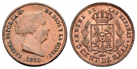 Isabel II (1833-1868). 5 céntimos de real. 1858. Segovia. (Cal-615). Ae. 2,18 g. Restos de brillo original. EBC+. Est...50,00.