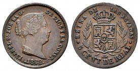 Isabel II (1833-1868). 5 céntimos de real. 1862. Segovia. (Cal-619). Ae. 1,86 g. MBC+. Est...25,00.