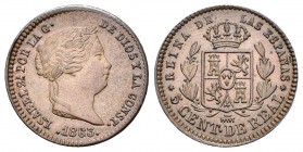 Isabel II (1833-1868). 5 céntimos de real. 1863. Segovia. (Cal-620). Ae. 2,01 g. Reverso girado 15º a la izquierda. Ex colección Elariz. EBC. Est...70...