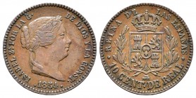 Isabel II (1833-1868). 10 céntimos de real. 1854. Segovia. (Cal-600). Ae. 3,87 g. Rara. EBC-/MBC+. Est...375,00.