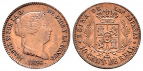 Isabel II (1833-1868). 10 céntimos de real. 1856. Segovia. (Cal-602). Ae. 3,78 g. Brillo original. Muy escasa en esta conservación. SC-. Est...150,00....