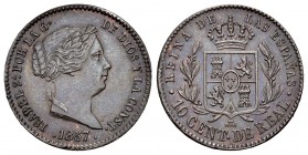 Isabel II (1833-1868). 10 céntimos de real. 1857. Segovia. (Cal-603). Ae. 3,90 g. EBC. Est...50,00.