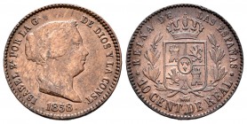 Isabel II (1833-1868). 10 céntimos de real. 1858. Segovia. (Cal-604). Ae. 4,14 g. MBC-. Est...20,00.