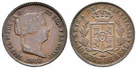 Isabel II (1833-1868). 10 céntimos de real. 1860. Segovia. (Cal-606). Ae. 3,47 g. MBC+. Est...25,00.