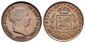 Isabel II (1833-1868). 10 céntimos de real. 1862. Segovia. (Cal-608). Ae. 3,66 g. Golpecito en la base del busto. EBC. Est...45,00.