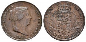 Isabel II (1833-1868). 25 céntimos de real. 1864. Barcelona. (Cal-588). Ae. 9,54 g. Escasa. EBC-/EBC. Est...140,00.