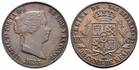 Isabel II (1833-1868). 25 céntimos de real. 1855. Segovia. (Cal-590). Ae. 9,10 g. MBC+. Est...40,00.