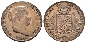 Isabel II (1833-1868). 25 céntimos de real. 1856. Segovia. (Cal-591). Ae. 9,19 g. MBC+. Est...35,00.